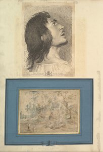 Aedes Walpolianae的叶子上装着一幅印刷品和一幅画：头部轮廓...，1620-1766年 作者 理查德·厄洛姆（Richard Earlom）