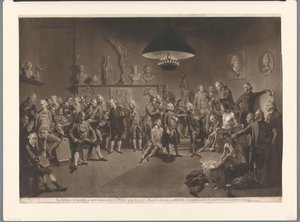 1768 年，皇家艺术学院的室内装饰与 mannelijk naaktmodel 相结合
国王于 1768 年建立的皇家艺术学院（物品上的标题）