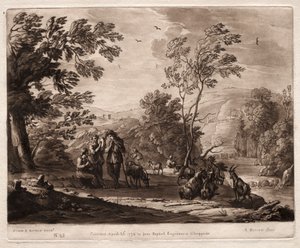 Liber Veritatis：第25号，《牧羊人的山林茂密景观》，1774年。 作者 理查德·厄洛姆（Richard Earlom）