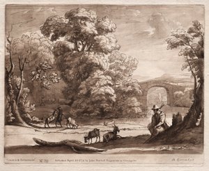 Liber Veritatis：第39号，放牧风笛和山羊的牧民与风景，1774年。 作者 理查德·厄洛姆（Richard Earlom）