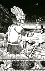骷髅告别人的死亡，约 1930 年（石版画） 作者 理查德·费耶韦瑟·巴布科克