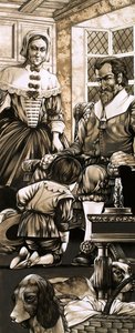 一个 17 世纪的男孩跪在父亲面前忏悔（纸面水粉画） 作者 理查德·胡克