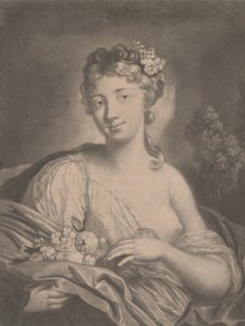 春天：一个年轻的女人在她的斗篷里拿着花，1775年。 作者 理查德·休斯顿