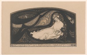 斜倚的妇女和儿童 sgraffito 的草图设计（对象上的标题） 作者 理查德·尼古拉斯·罗兰·霍尔斯特