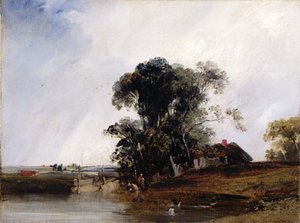 有池塘的风景，约1825-26（布面油画） 作者 理查德·帕克斯·博宁顿