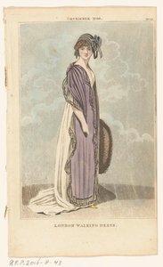 伦敦和巴黎女性时尚杂志》，第 22 期，1799 年 12 月。伦敦步行装