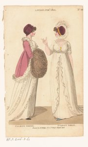 伦敦和巴黎女性时尚杂志。第 36 期。伦敦，1801 年 2 月：步行裙；晚礼服