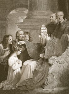 阿尔弗雷德王子在教皇利奥三世之前，由J. Stow雕刻，David Hume的“英国历史”的插图，酒吧。作者：R. Bowyer，伦敦，1812年 作者 理查德·韦斯特尔