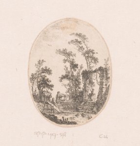 鸭子池塘和周围的一些树木
景观、风景、古董碎片和历史题材作品集（系列名称）
Recueil de griffonis, de vues, paysages, fragments antiques et sujets historiques（系列名称） 作者 让-巴蒂斯特·勒普林斯