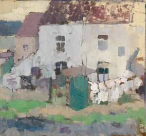 比利时 Bosvoorde 的白色外墙和花园（布面油画）