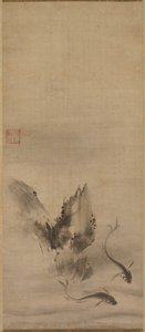 鱼和岩石，鱼和海草，16世纪。 作者 临京