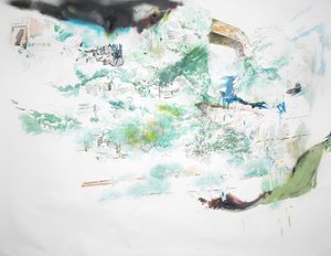 被裁剪的河堤，2023 年（水彩画）