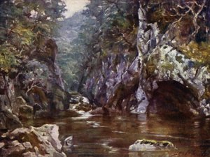 仙女谷，Bettws-y-Coed（彩色印刷）。 作者 罗伯特（后）福勒