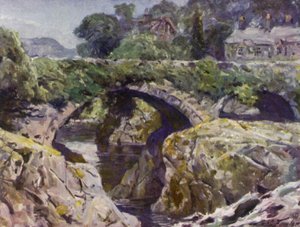 老桥，Bettws-y-Coed（彩色印刷）。 作者 罗伯特（后）福勒