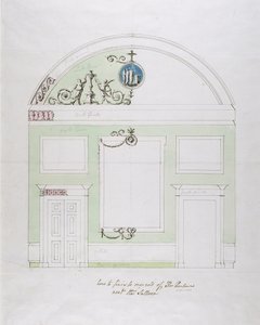 餐厅的端墙设计，Headfort House（笔和黑色墨水在石墨上与wc在纸上） 作者 罗伯特·亚当