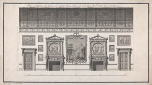Headfort House，吃客厅，烟囱边（笔和黑色墨水，用铅笔在纸上洗） 作者 罗伯特·亚当