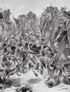 公元 528 年击败埃夫塔尔人或白匈奴人（石版画） 作者 罗伯特·安布罗斯·杜德利
