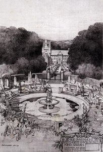 池塘花园中的皮滕克里夫之家，摘自托马斯·莫森的《城市规划研究》 作者 罗伯特·阿特金森