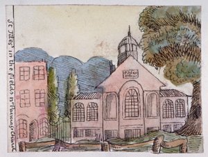 伦敦圣潘克拉斯的田野里的圣吉尔斯教堂，1814年。            作者 罗伯特班克斯