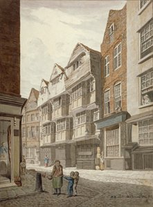 伦敦威斯敏斯特船坞的老式木结构房屋的西南视图，1815年