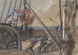 拿出一个大浮标准备下水，1865年8月2日，1865年。