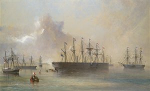 大西洋电报电缆船队在爱尔兰西南海岸的Berehaven集结..., 1866年。