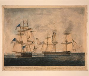 香农号（HMS Shannon）于1813年6月1日占领了切萨皮克号，1813年 作者 罗伯特·多德