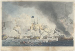 卡姆佩尔杜因之战（1797 年）：巴塔夫舰队的失败
1797 年 10 月 11 日下午战败的荷兰舰队，显示德温特海军上将的旗船被击毁（......）（标题见实物） 作者 罗伯特·多德