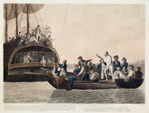 1789年4月29日，叛变的布莱因中尉和一些军官以及乘员组漂流的兵变。 1790年 作者 罗伯特·多德