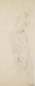 花卉印花连衣裙的女人的素描，可能是心情到音乐壁画，1893-98（浅黄色纸上的石墨和黄色铅笔） 作者 罗伯特·弗雷德里克·布鲁姆