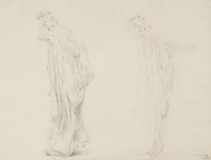 研究两个女性人物为音乐壁画，1893年至1995年（石膏用黄色铅笔在奶油编织纸上） 作者 罗伯特·弗雷德里克·布鲁姆