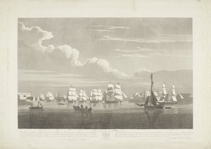 12 艘荷兰商船离开朴次茅斯港，1833 年（幻灯片 1）
这套三张幻灯片描绘了 1833 年 6 月 2 日 12 艘荷兰商船离开朴次茅斯港的情景。 作者 罗伯特·哈维尔 (II)