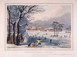 冬天的白金汉宫和圣詹姆斯公园，伦敦，1817年 作者 罗伯特·哈维尔