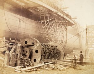 伊桑巴德-布鲁内尔在 "大东方 "号旁边，约1857年