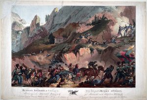 1799年，拿破仑的军队在魔鬼桥上与苏瓦罗夫将军指挥的俄国人作战 - 1799年穿越魔鬼桥的俄国军队 - 波特，罗伯特-卡尔（1777-1842） - 1804年 - 水印 - 63x91,3 - 私人收藏
