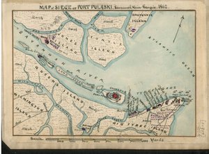 佐治亚州萨凡纳河普拉斯基堡围困战地图。1862.LOC gvhs01.vhs00085 作者 罗伯特·诺克斯·斯登