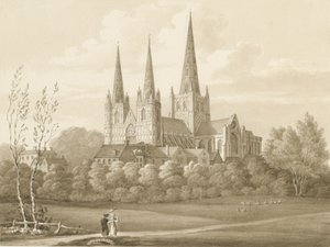 利奇菲尔德大教堂（Lichfield Cathedral）-西西南视图：棕褐色绘图