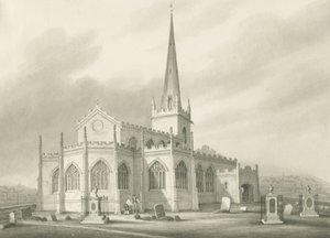 Wednesbury-圣巴塞洛缪教堂：棕褐色水洗图，nd [1827]（绘制）