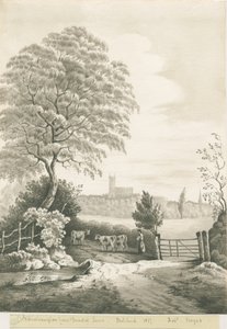 伍尔弗汉普顿-Dunstall Lane的远景：棕褐色水墨画，1837年