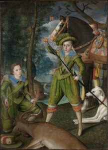 亨利·弗雷德里克（Henry Frederick，1594–1612年），威尔士亲王，约翰·哈灵顿爵士（1592–1614年），在狩猎场