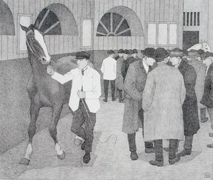 巴比肯的马贩子（巴比肯第2号）1921年（平版）。 作者 罗伯特·波希尔·贝文