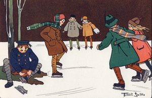 溜冰。 刻在“”我们在玩什么？ “” 由 E. Weber 绘制，罗伯特·塞勒斯（Robert Salles，1871-1929 年）的水彩画。 巴黎 Garnier Freres 图书馆