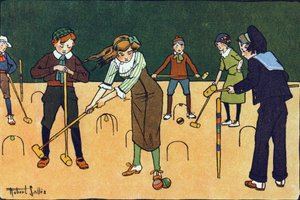 槌球。 刻在“”我们在玩什么？ “” 由 E. Weber 绘制，由 Robert Salles（1871-1929 年）绘制的水彩画。 巴黎 Garnier Freres 图书馆