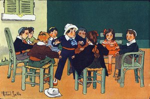 给雪貂。 刻在“”我们在玩什么？ “” 由 E. Weber 绘制，罗伯特·塞勒斯（Robert Salles，1871-1929 年）的水彩画。 巴黎 Garnier Freres 图书馆