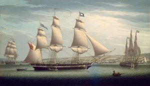 最爱号 "在格林诺克附近进行机动操作，1819年。 作者 罗伯特·萨蒙