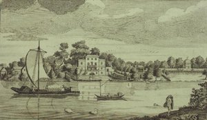 著名的波普先生在特威克纳姆的房子景观，约1750年（雕刻）。