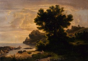 湖边的风景与家庭，1858年。