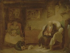 《人类的七个年龄：第二幼稚，第二幕》，威廉·莎士比亚（William Shakespeare）的“如你所愿”中的场景vi（钢笔和纸上油画）