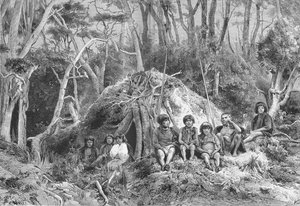 Fuegians和他们的圆锥形小屋，c1885，1890年