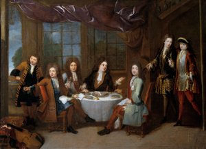 火腿早餐。贵族们在分享冷鲜肉晚餐。罗伯特-勒瓦克-图尔尼耶（1667-1752）的画作。 作者 罗伯特·图尼尔